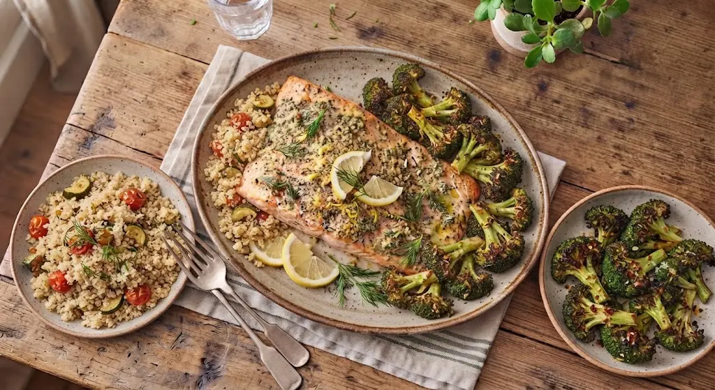 Baked Salmon with Roasted Broccoli & Quinoa